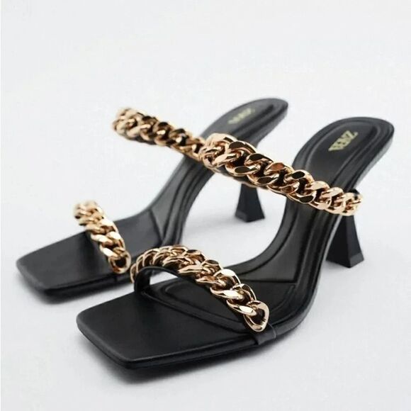 ZARA CHAIN TRIM HEELED SANDALS - Picture 2 of 5